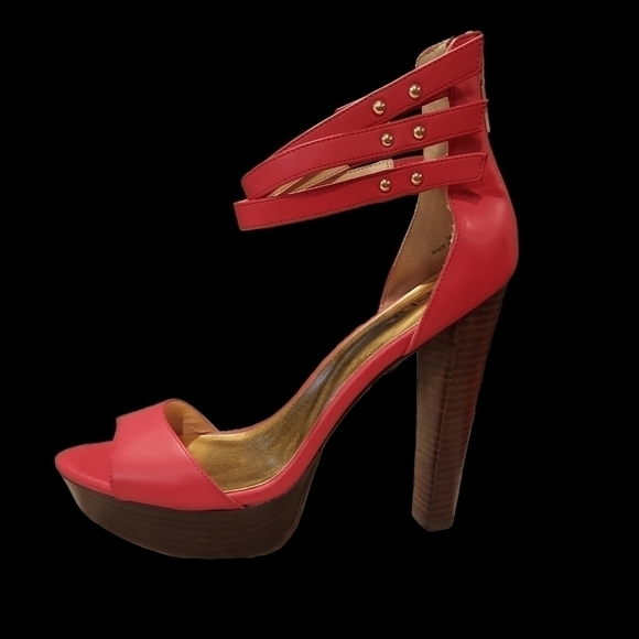 𝅺Bebe coral platform ankle strap Mary Jane 5" heels Sz 10 matching polish - Picture 1 of 8